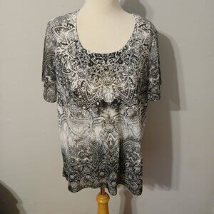 Time And True Plus Size XXL 2XG 20 Black and White Embellished Shirt Top